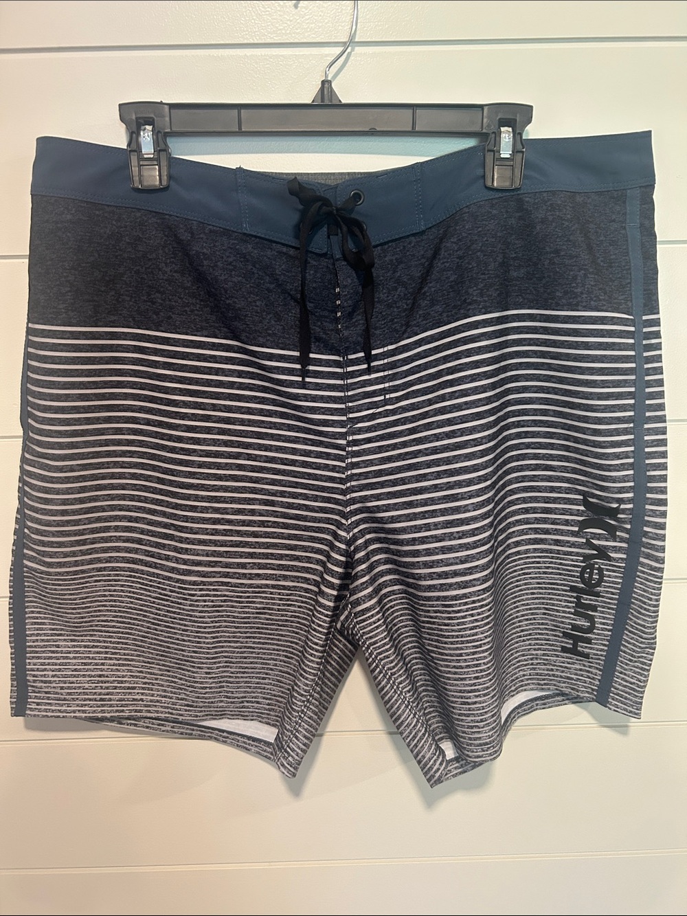 Hurley Men's Navy and Gray Striped Board Shorts